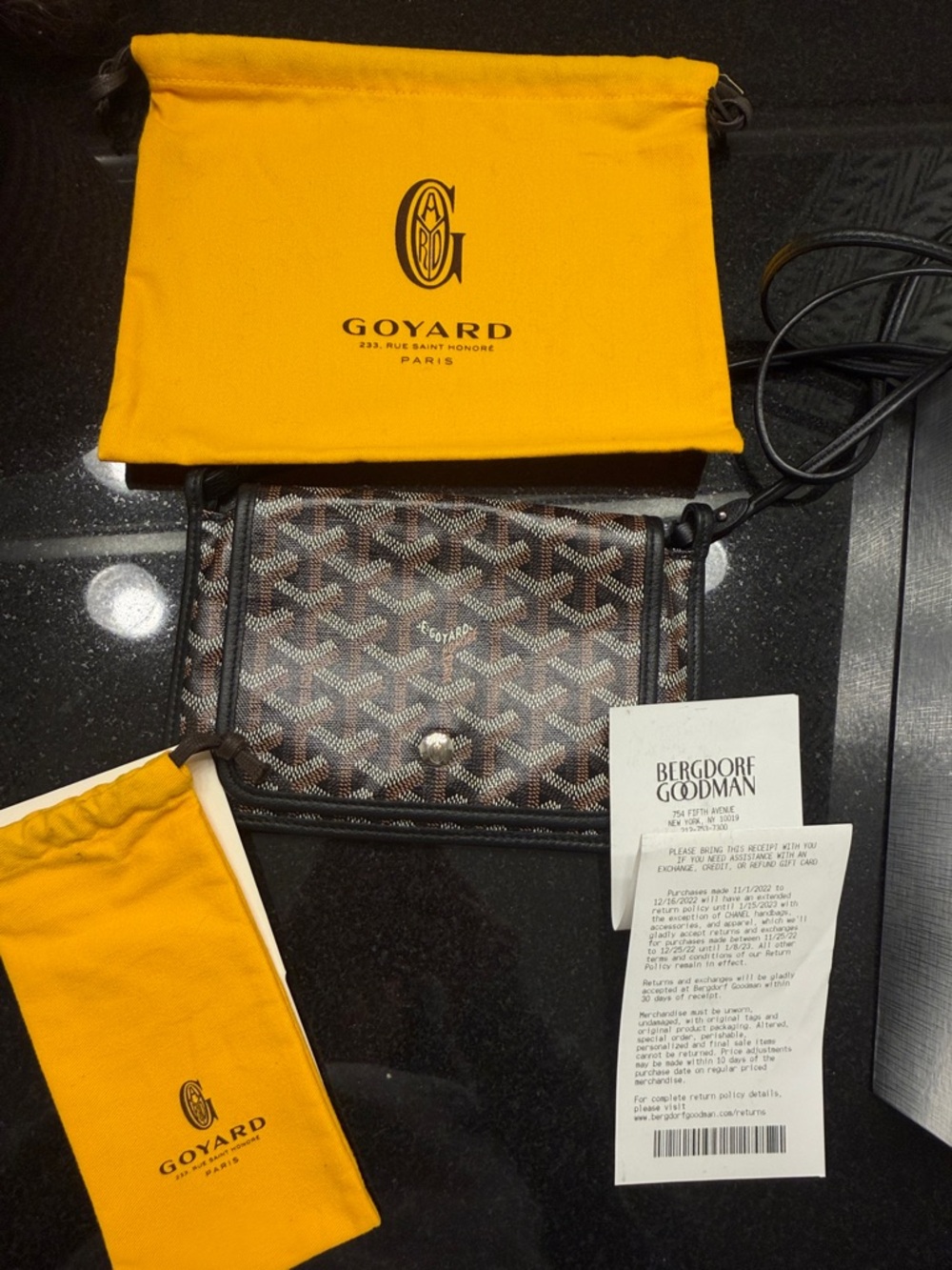 Goyard Brown and Black Monogram Crossbody Pouch with Yellow Dust Bag